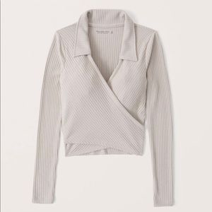 Long sleeve ribbed polo wrap top